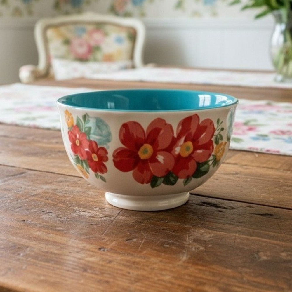 Pioneer Woman Floral Footed Cereal Bowl, Scalloped Rim Stoneware Dinnerware